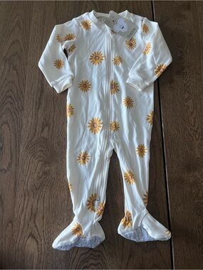 New Pekkle Baby White Footed One-Piece with Yellow Sunflower Print